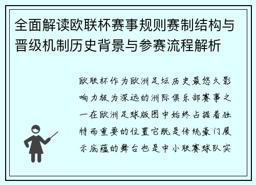 全面解读欧联杯赛事规则赛制结构与晋级机制历史背景与参赛流程解析
